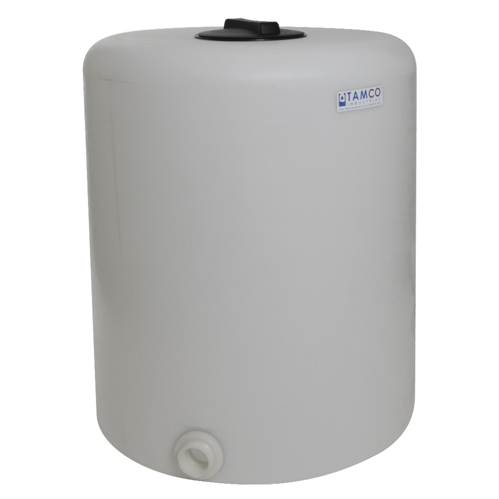 100 Gallon Tamco® Vertical Natural Pe Tank With 8 Plain Lid And 2 Fitting 30 Dia X 36 Hgt 0552