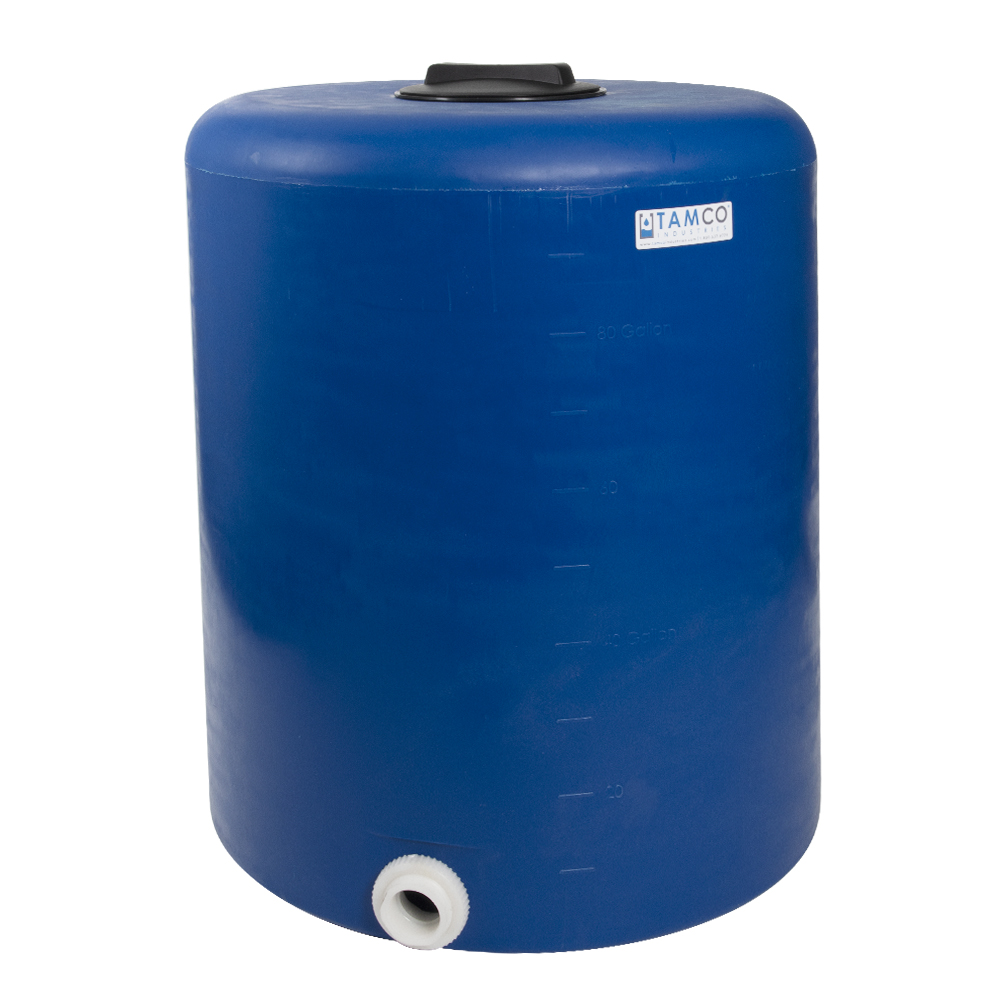 100 Gallon Tamco® Vertical Blue Pe Tank With 8 Plain Lid And 2 Fitting 30 Dia X 36 Hgt U 6178