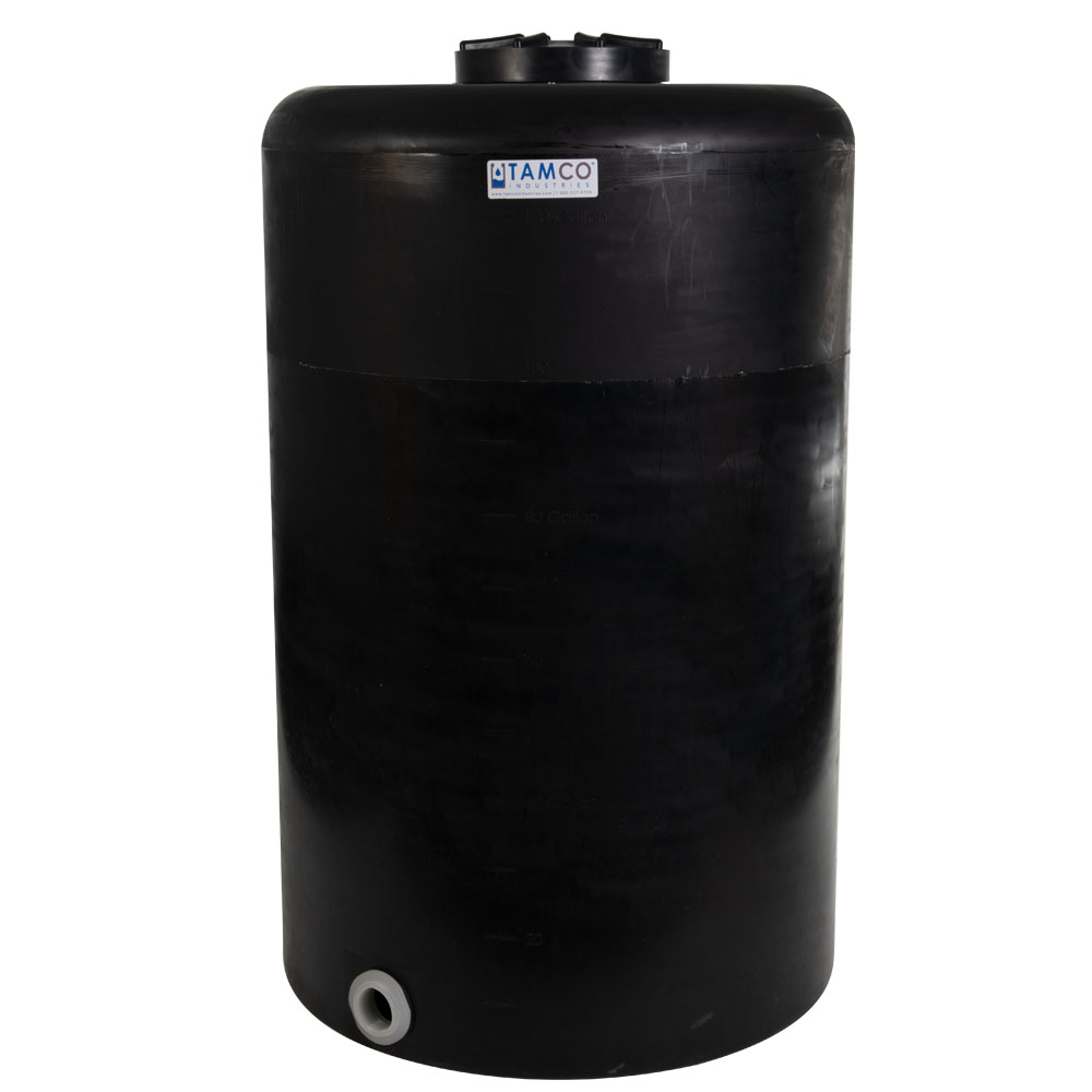 130 Gallon Tamco® Vertical Black Pe Tank With 12 12 Plain Lid And 2 Fitting 30 Dia X 49 0112